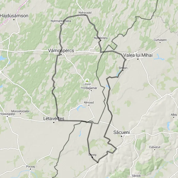 Map miniature of "Diosig to Ciocaia Road Route" cycling inspiration in Nord-Vest, Romania. Generated by Tarmacs.app cycling route planner