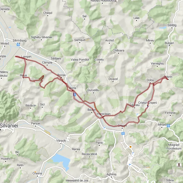 Map miniature of "Dobrin to Hereclean Loop" cycling inspiration in Nord-Vest, Romania. Generated by Tarmacs.app cycling route planner