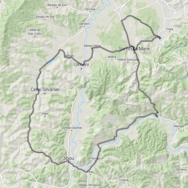 Map miniature of "Cycling Adventure through Chioarului Valley" cycling inspiration in Nord-Vest, Romania. Generated by Tarmacs.app cycling route planner