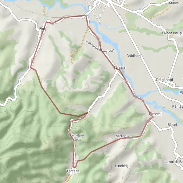 Map miniature of "Draganesti Gravel Adventure" cycling inspiration in Nord-Vest, Romania. Generated by Tarmacs.app cycling route planner