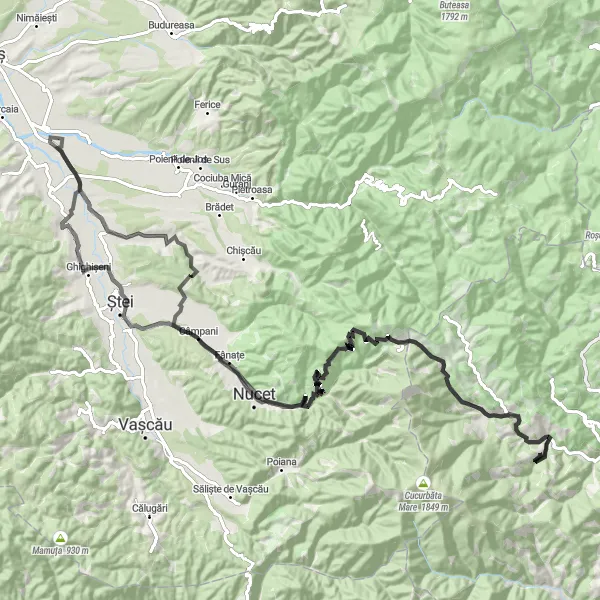 Map miniature of "Road Cycling Escape in Dragaseni" cycling inspiration in Nord-Vest, Romania. Generated by Tarmacs.app cycling route planner