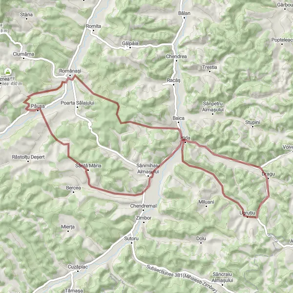 Map miniature of "The Gravel Adventure" cycling inspiration in Nord-Vest, Romania. Generated by Tarmacs.app cycling route planner