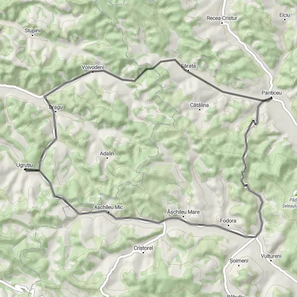 Map miniature of "Short Voivodeni Ride" cycling inspiration in Nord-Vest, Romania. Generated by Tarmacs.app cycling route planner