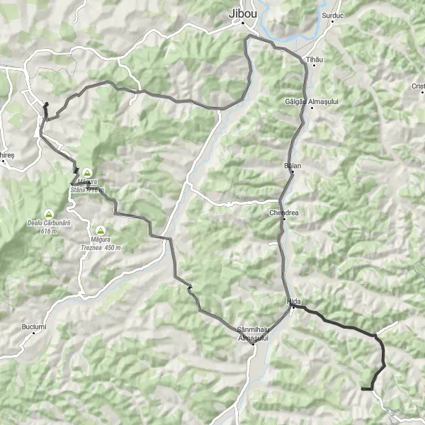 Map miniature of "Hida Adventure" cycling inspiration in Nord-Vest, Romania. Generated by Tarmacs.app cycling route planner