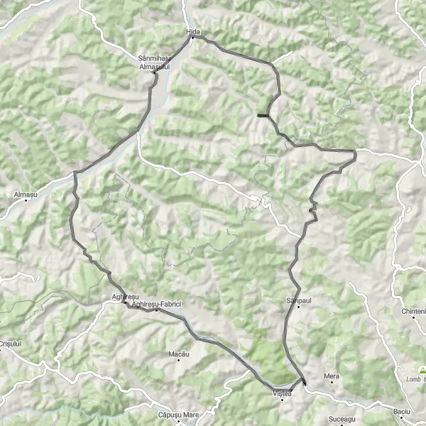 Map miniature of "The Scenic Road Trip" cycling inspiration in Nord-Vest, Romania. Generated by Tarmacs.app cycling route planner