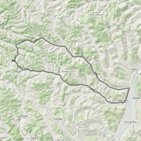 Map miniature of "Borsa Challenge" cycling inspiration in Nord-Vest, Romania. Generated by Tarmacs.app cycling route planner