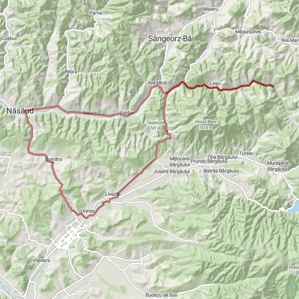 Map miniature of "Feldru Adventure" cycling inspiration in Nord-Vest, Romania. Generated by Tarmacs.app cycling route planner