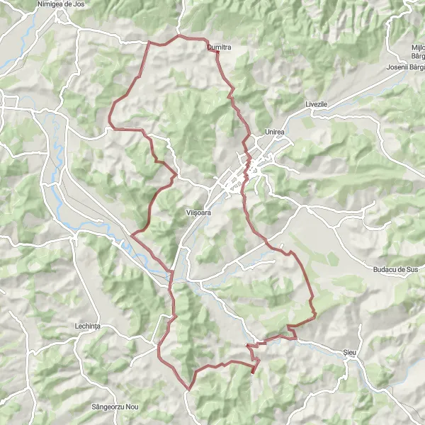 Map miniature of "Bistrița Gravel Adventure" cycling inspiration in Nord-Vest, Romania. Generated by Tarmacs.app cycling route planner