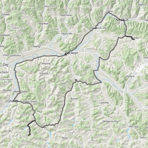 Map miniature of "Șieu-Sfântu Epic Ride" cycling inspiration in Nord-Vest, Romania. Generated by Tarmacs.app cycling route planner