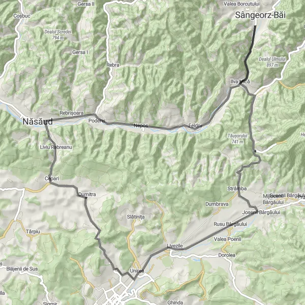 Map miniature of "Dumitra Loop" cycling inspiration in Nord-Vest, Romania. Generated by Tarmacs.app cycling route planner