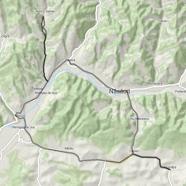 Map miniature of "Salveia Circuit" cycling inspiration in Nord-Vest, Romania. Generated by Tarmacs.app cycling route planner