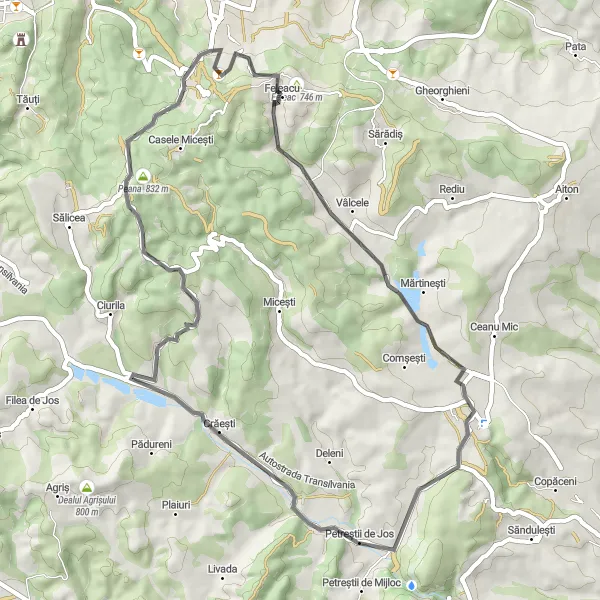 Map miniature of "The Road to Adventure - Feleacu Loop" cycling inspiration in Nord-Vest, Romania. Generated by Tarmacs.app cycling route planner