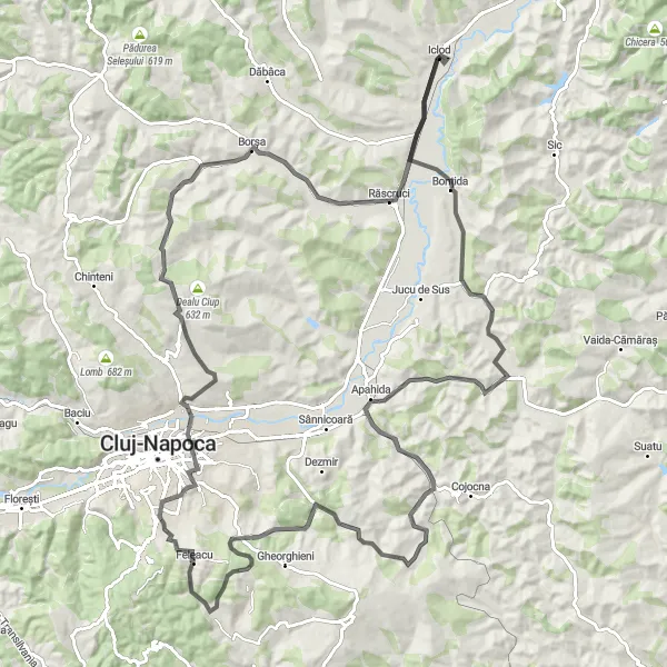 Map miniature of "Ultimate Road Challenge - Feleacu Grand Loop" cycling inspiration in Nord-Vest, Romania. Generated by Tarmacs.app cycling route planner