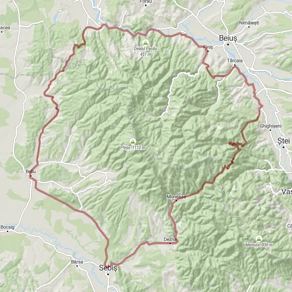 Map miniature of "Transylvanian Forest Gravel Adventure" cycling inspiration in Nord-Vest, Romania. Generated by Tarmacs.app cycling route planner