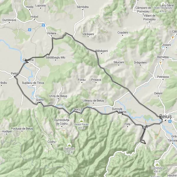 Map miniature of "Transylvanian Loop" cycling inspiration in Nord-Vest, Romania. Generated by Tarmacs.app cycling route planner