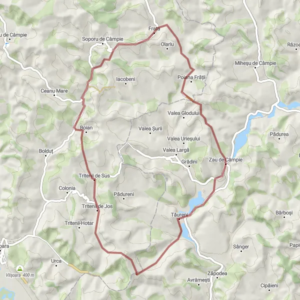 Map miniature of "Scenic Gravel Loop" cycling inspiration in Nord-Vest, Romania. Generated by Tarmacs.app cycling route planner