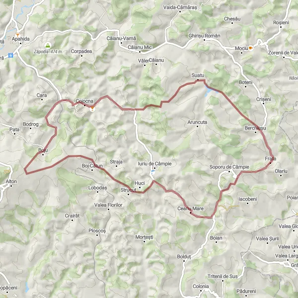Map miniature of "Scenic Gravel Ride- Frata to Lepșa" cycling inspiration in Nord-Vest, Romania. Generated by Tarmacs.app cycling route planner