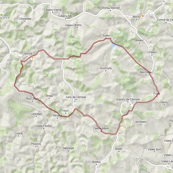 Map miniature of "Frata - Cojocna Gravel Adventure" cycling inspiration in Nord-Vest, Romania. Generated by Tarmacs.app cycling route planner