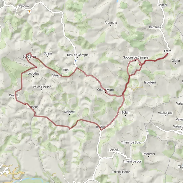 Map miniature of "Frata Gravel Adventure - Exploring the Countryside" cycling inspiration in Nord-Vest, Romania. Generated by Tarmacs.app cycling route planner