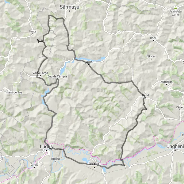 Map miniature of "Frata - Zau de Câmpie Loop" cycling inspiration in Nord-Vest, Romania. Generated by Tarmacs.app cycling route planner