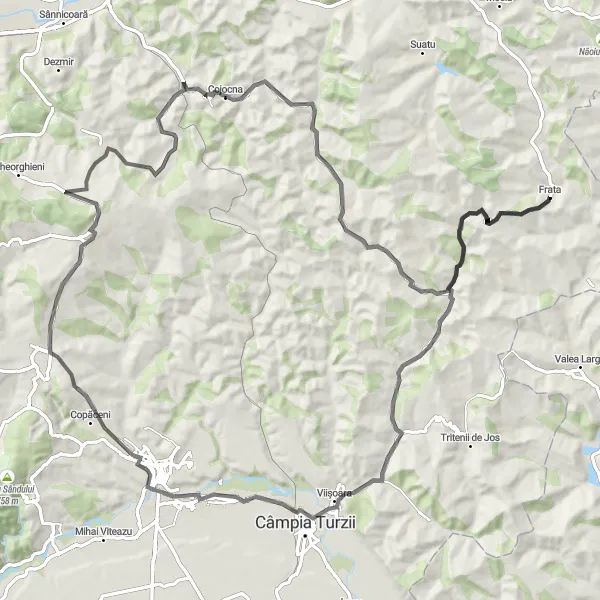 Map miniature of "Road Cycling Adventure- Frata to Lepșa" cycling inspiration in Nord-Vest, Romania. Generated by Tarmacs.app cycling route planner