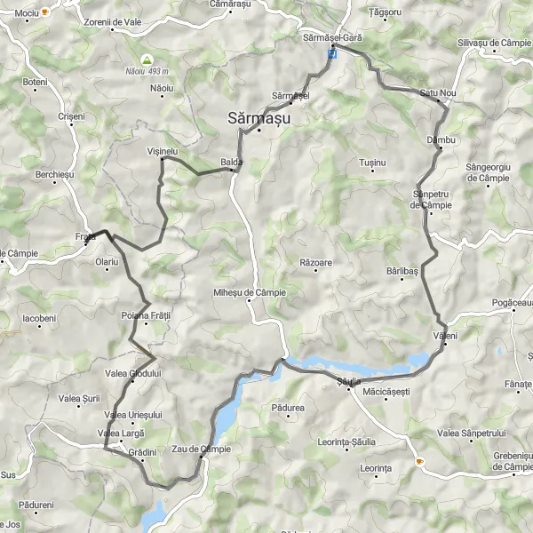 Map miniature of "Frata to Sărmășel Loop - Rural Heritage Exploration" cycling inspiration in Nord-Vest, Romania. Generated by Tarmacs.app cycling route planner