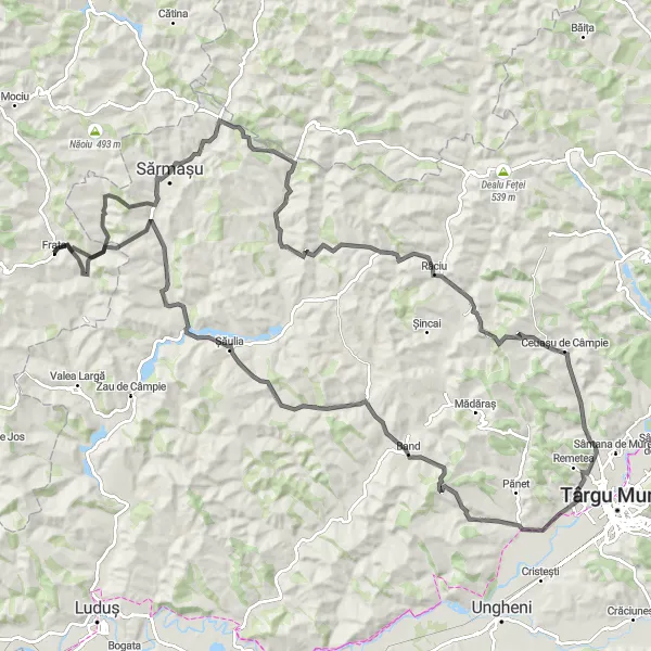 Map miniature of "Frata Loop - Rural Charm and Hilltop Views" cycling inspiration in Nord-Vest, Romania. Generated by Tarmacs.app cycling route planner