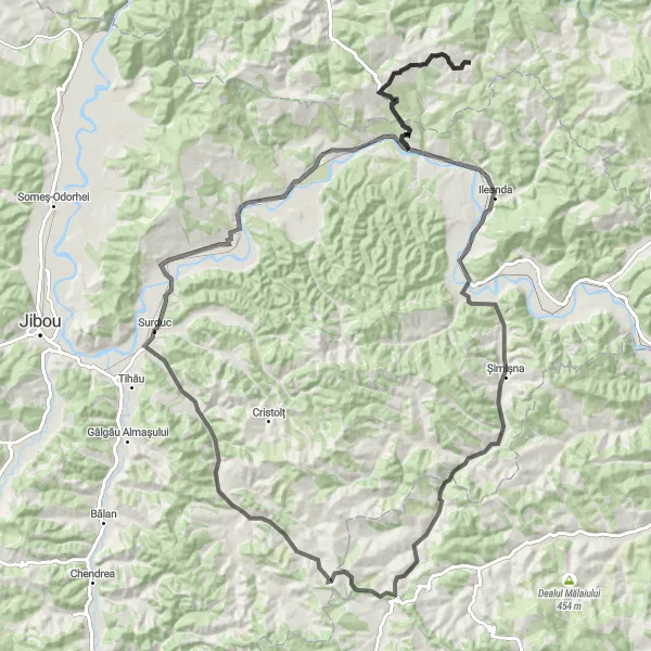 Map miniature of "Scenic Countryside" cycling inspiration in Nord-Vest, Romania. Generated by Tarmacs.app cycling route planner