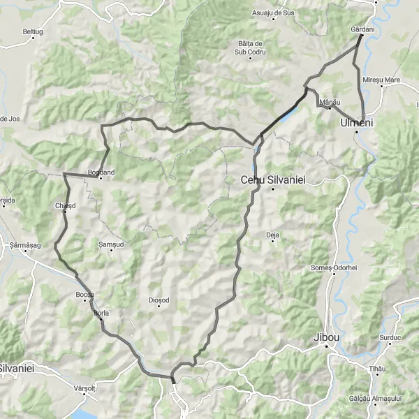 Map miniature of "Cycling Adventure to Cristur-Crișeni and Bicaz" cycling inspiration in Nord-Vest, Romania. Generated by Tarmacs.app cycling route planner