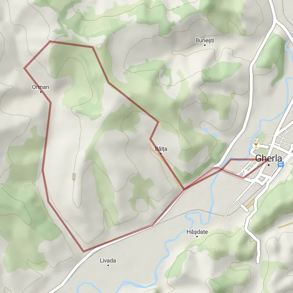 Map miniature of "The Gherla Adventure" cycling inspiration in Nord-Vest, Romania. Generated by Tarmacs.app cycling route planner