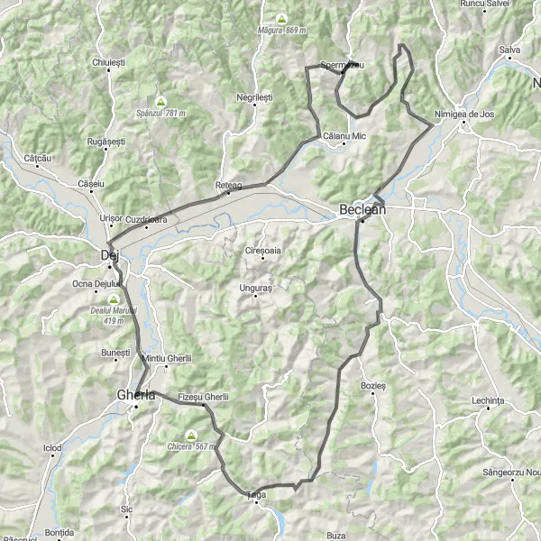 Map miniature of "The Dej Loop" cycling inspiration in Nord-Vest, Romania. Generated by Tarmacs.app cycling route planner