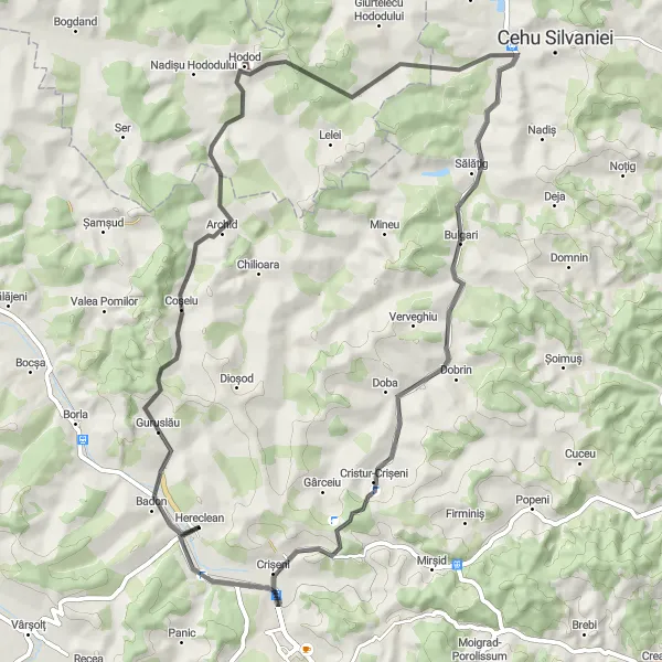 Map miniature of "Hereclean to Crișeni Countryside Ride" cycling inspiration in Nord-Vest, Romania. Generated by Tarmacs.app cycling route planner