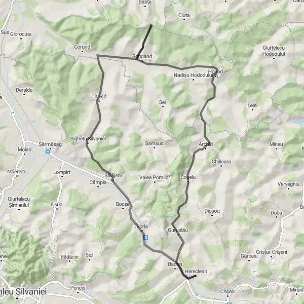 Map miniature of "Chieșd and Bogdand Road Cycling Adventure" cycling inspiration in Nord-Vest, Romania. Generated by Tarmacs.app cycling route planner