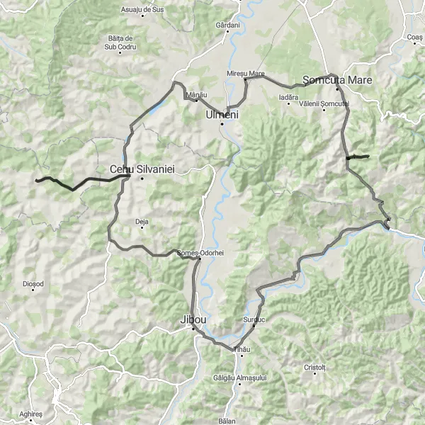 Map miniature of "The Chioarul Valley Adventure" cycling inspiration in Nord-Vest, Romania. Generated by Tarmacs.app cycling route planner