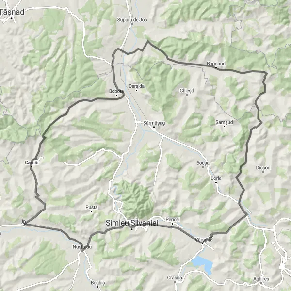 Map miniature of "The Road to Tranquility" cycling inspiration in Nord-Vest, Romania. Generated by Tarmacs.app cycling route planner