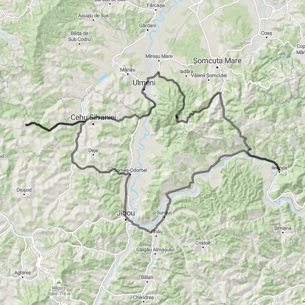 Map miniature of "The Silvania Challenge" cycling inspiration in Nord-Vest, Romania. Generated by Tarmacs.app cycling route planner