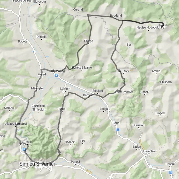 Map miniature of "The Countryside Excursion" cycling inspiration in Nord-Vest, Romania. Generated by Tarmacs.app cycling route planner