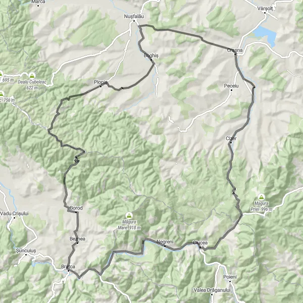 Map miniature of "Cizer and Ratin Circular Route" cycling inspiration in Nord-Vest, Romania. Generated by Tarmacs.app cycling route planner