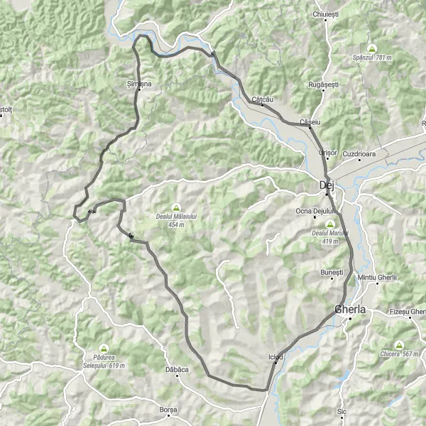 Map miniature of "Explore the Untouched Beauty of Hășmaș and Surroundings" cycling inspiration in Nord-Vest, Romania. Generated by Tarmacs.app cycling route planner