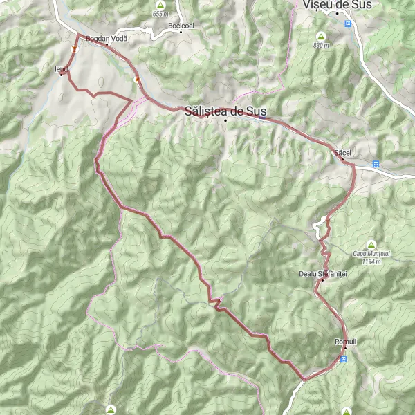 Map miniature of "The Gravel Adventure" cycling inspiration in Nord-Vest, Romania. Generated by Tarmacs.app cycling route planner