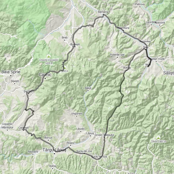 Map miniature of "The Ultimate Cycling Adventure" cycling inspiration in Nord-Vest, Romania. Generated by Tarmacs.app cycling route planner