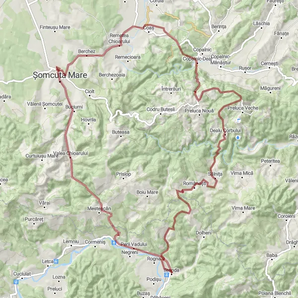 Map miniature of "Ileanda and Luminișu Gravel Cycling Route" cycling inspiration in Nord-Vest, Romania. Generated by Tarmacs.app cycling route planner