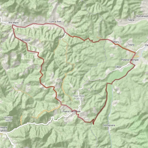 Map miniature of "Undiscovered Paths" cycling inspiration in Nord-Vest, Romania. Generated by Tarmacs.app cycling route planner