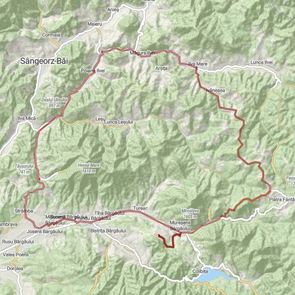 Map miniature of "Mountain Challenge" cycling inspiration in Nord-Vest, Romania. Generated by Tarmacs.app cycling route planner