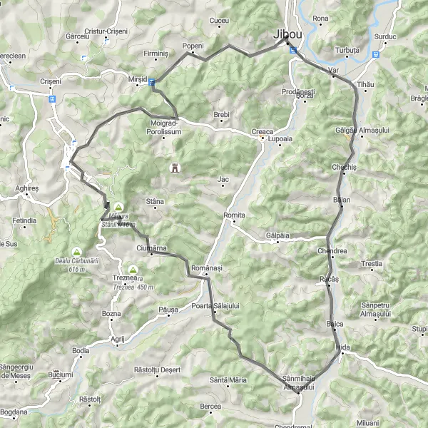 Map miniature of "The Zalău Loop" cycling inspiration in Nord-Vest, Romania. Generated by Tarmacs.app cycling route planner