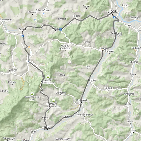 Map miniature of "The Romita Adventure" cycling inspiration in Nord-Vest, Romania. Generated by Tarmacs.app cycling route planner