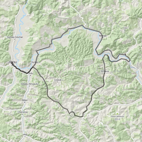 Map miniature of "Jibou to Var Loop" cycling inspiration in Nord-Vest, Romania. Generated by Tarmacs.app cycling route planner