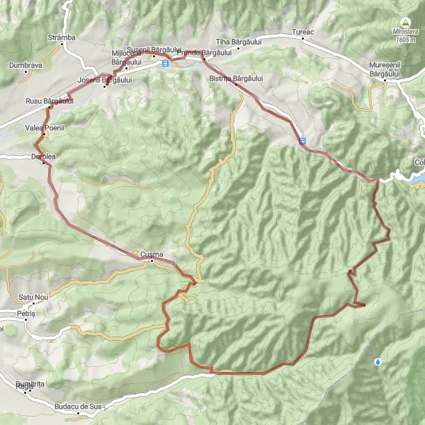 Map miniature of "Thrilling Gravel Ride in Prundu Bârgăului" cycling inspiration in Nord-Vest, Romania. Generated by Tarmacs.app cycling route planner