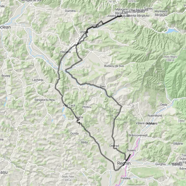 Map miniature of "Scenic Road Cycling Tour of Bistrița Valley" cycling inspiration in Nord-Vest, Romania. Generated by Tarmacs.app cycling route planner