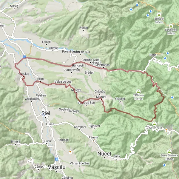 Map miniature of "Lazuri de Beiuş Gravel Adventure" cycling inspiration in Nord-Vest, Romania. Generated by Tarmacs.app cycling route planner